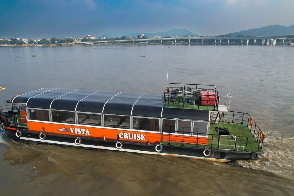 Lunch Cruise guests on the Vista Cruise deck, Brahmaputra River, Guwahati
